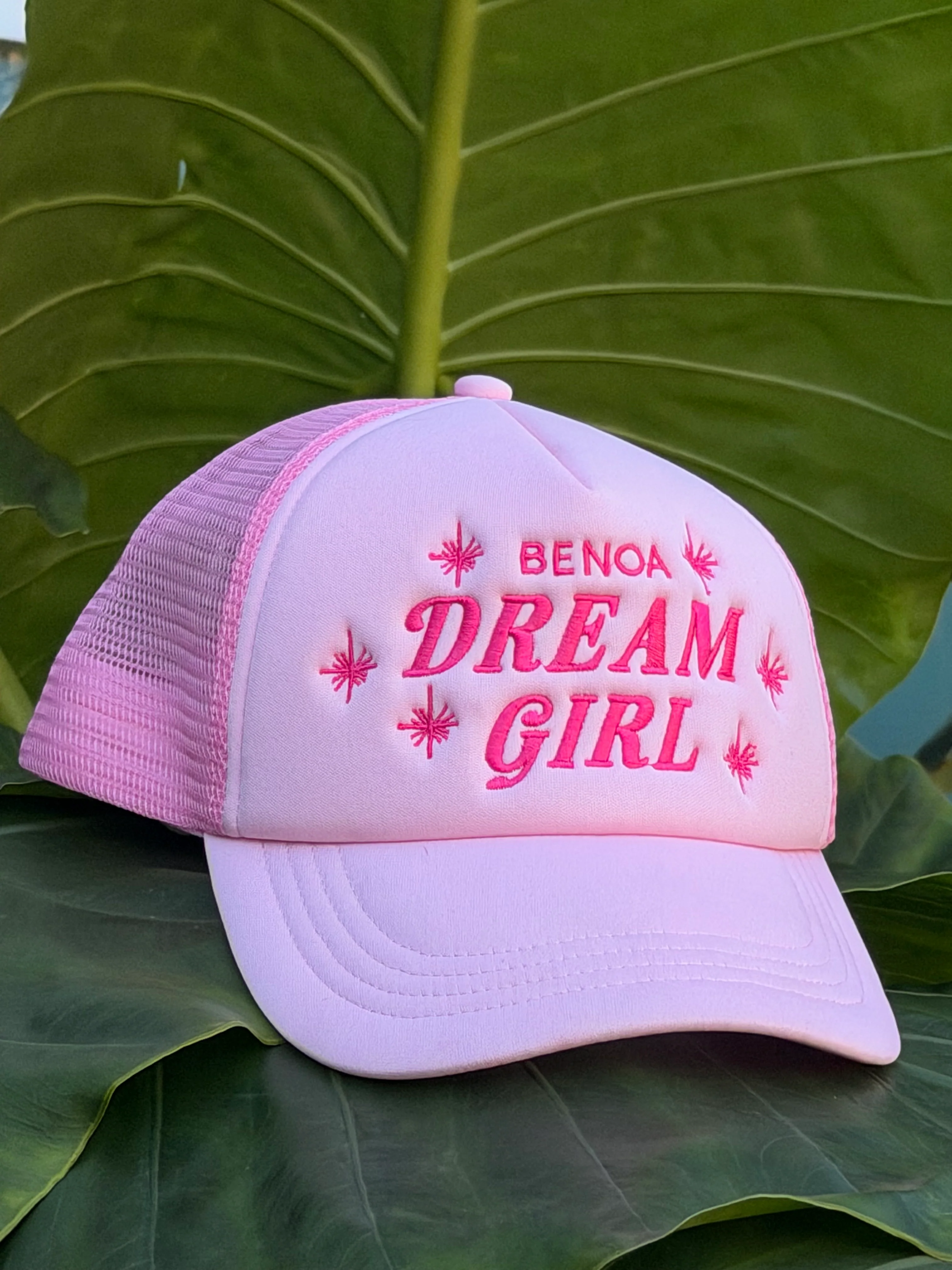 "Dream Girl" Embroidered Trucker Hat -Pink w/ pink - Image 3