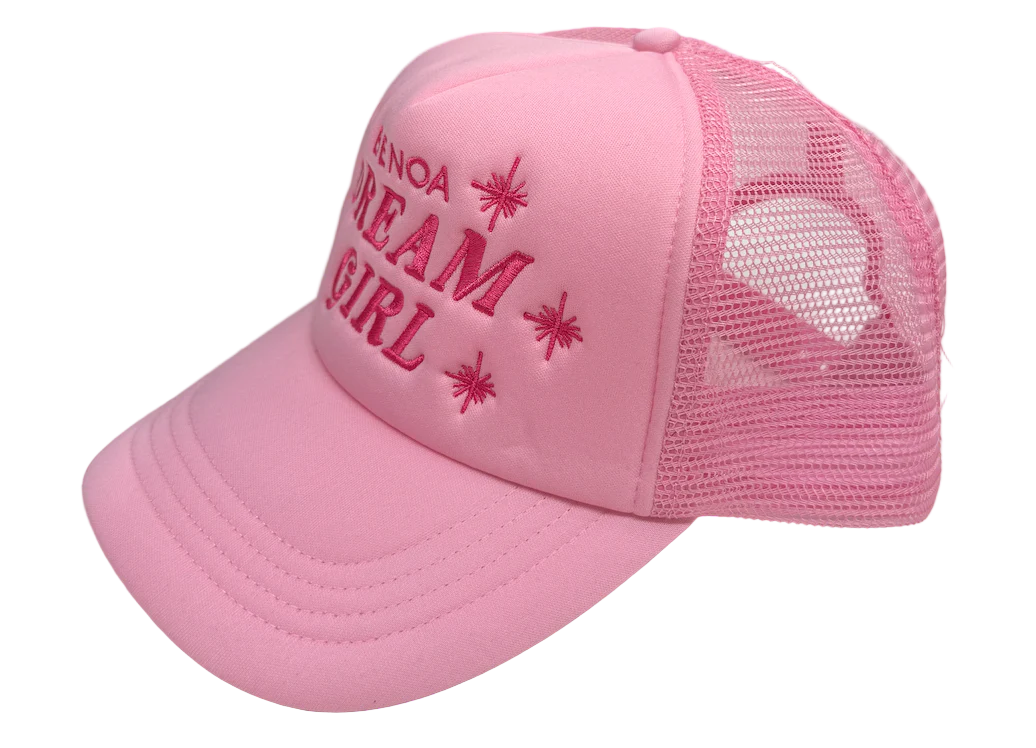 "Dream Girl" Embroidered Trucker Hat -Pink w/ pink - Image 6