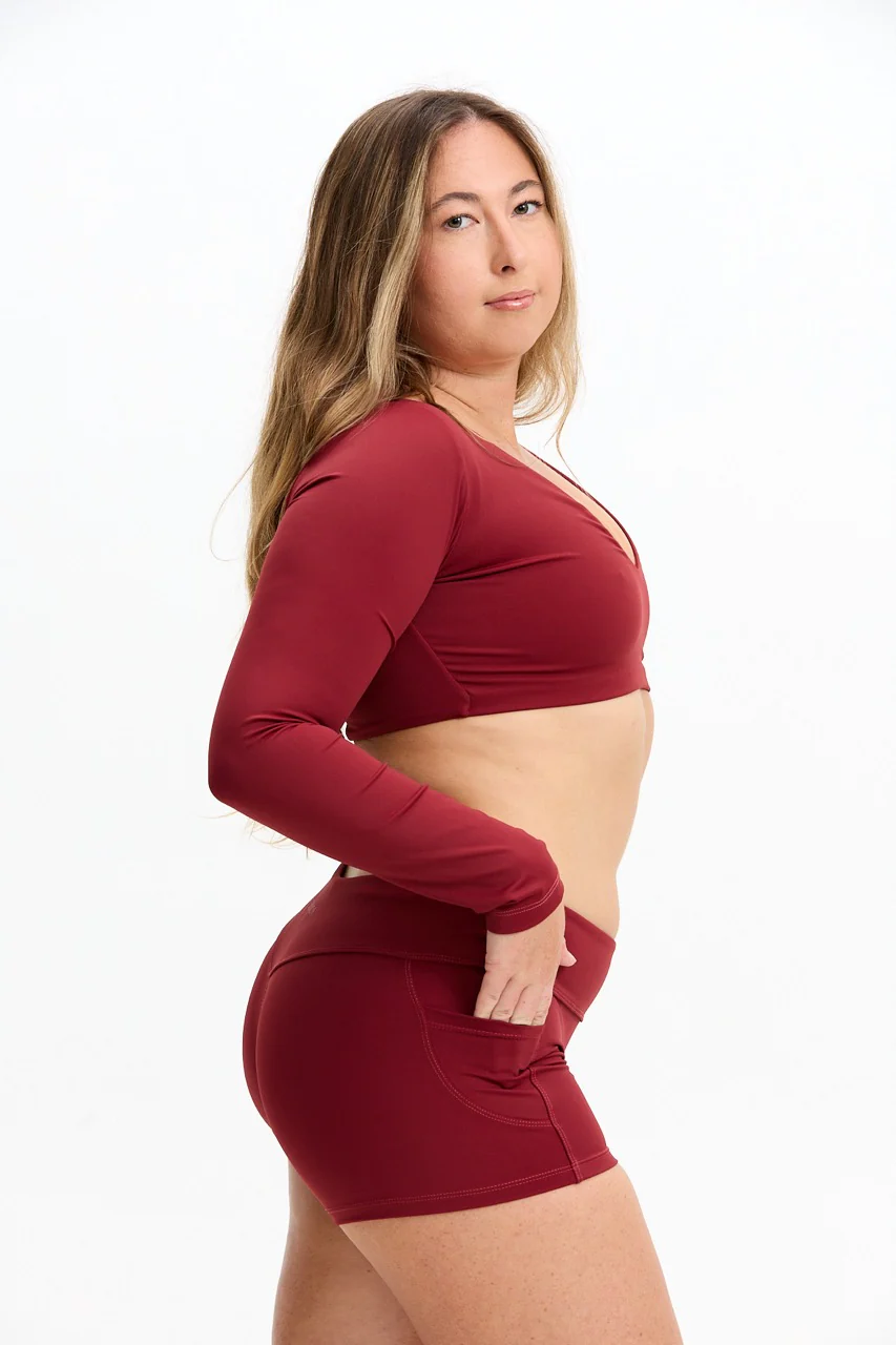 Long Sleeve Active Crop Top - Cherry - Image 6