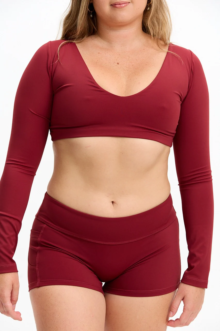 Long Sleeve Active Crop Top - Cherry - Image 7