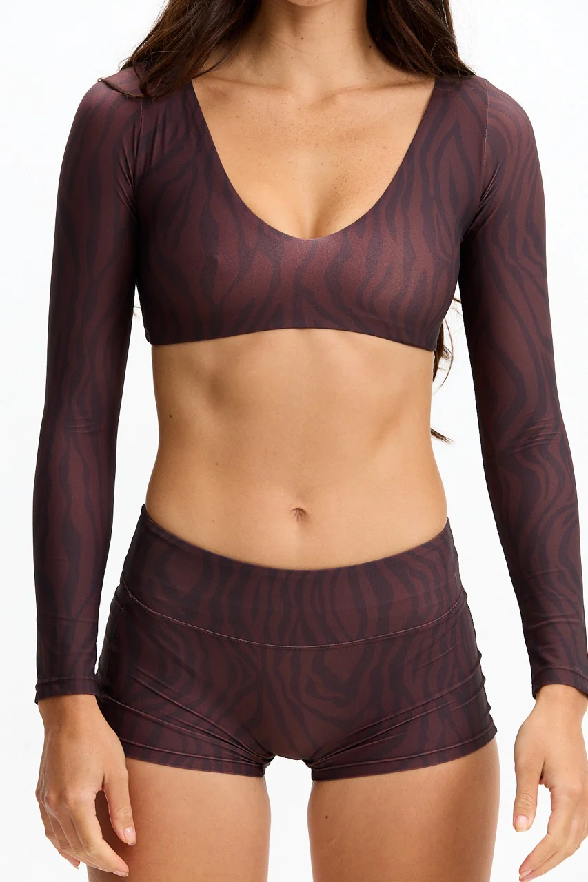 Long Sleeve Active Crop Top - Chocolate Zebra - Image 10