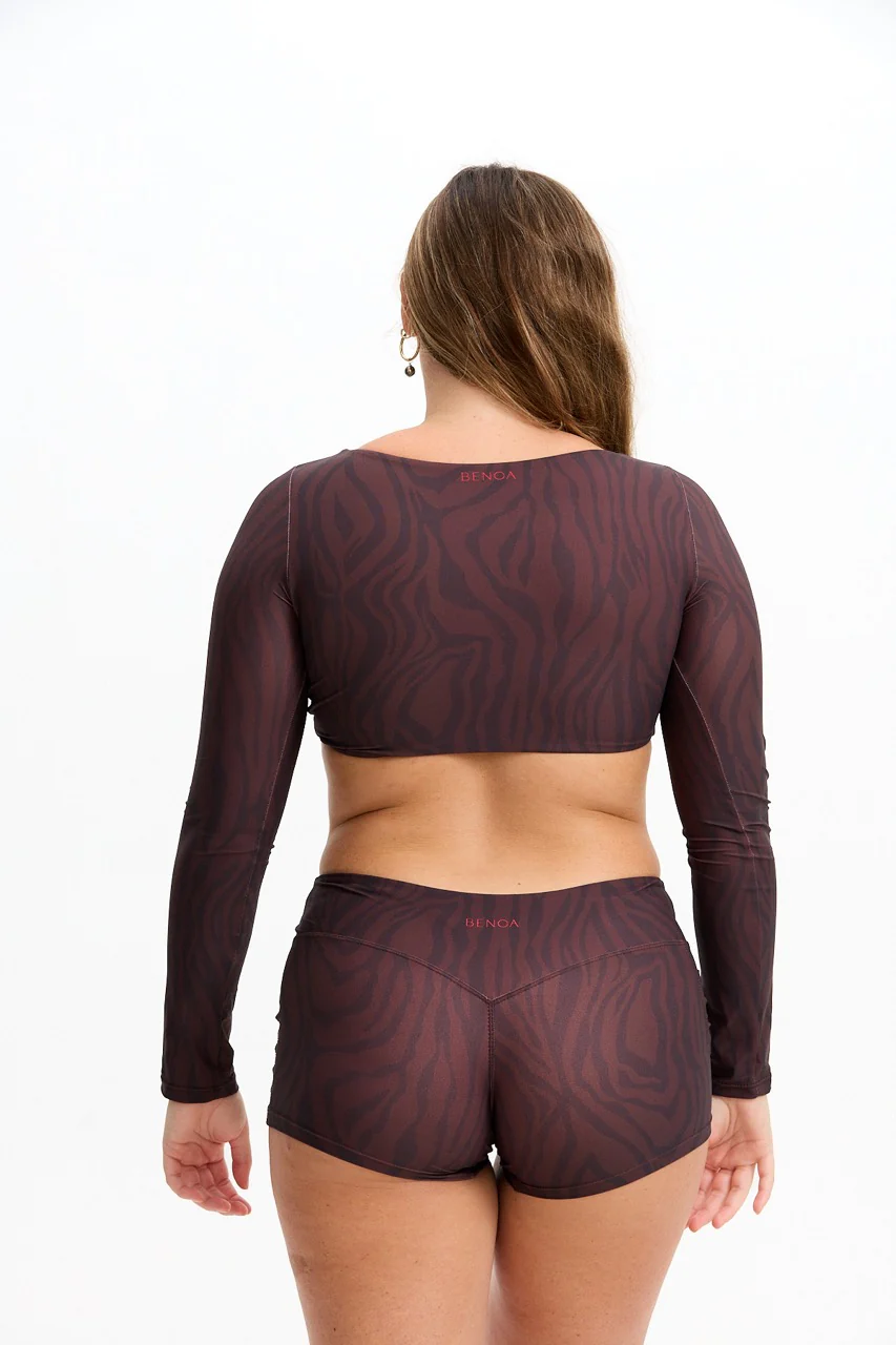 Long Sleeve Active Crop Top - Chocolate Zebra - Image 3