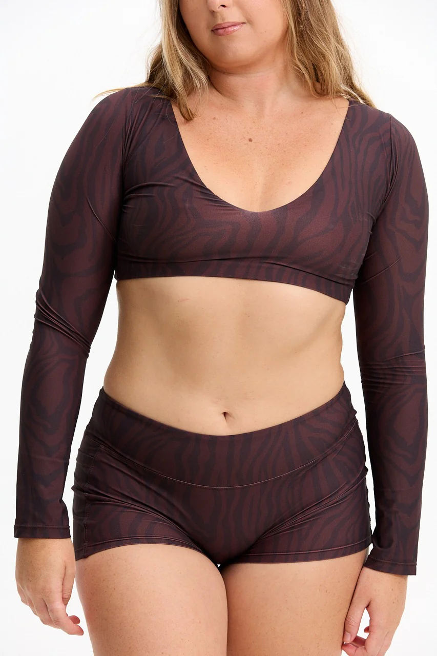 Long Sleeve Active Crop Top - Chocolate Zebra - Image 5