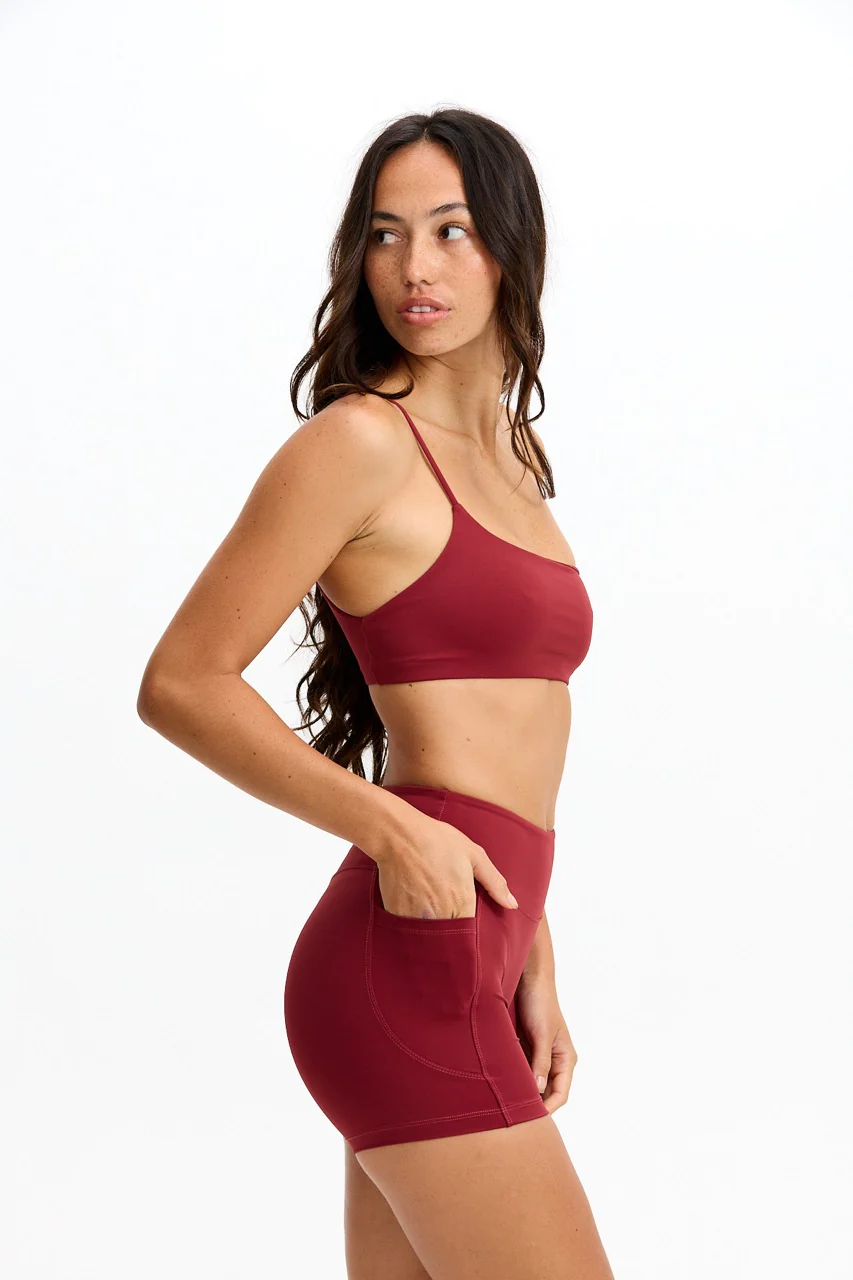 One Shoulder Sports Bra - Cherry - Image 3