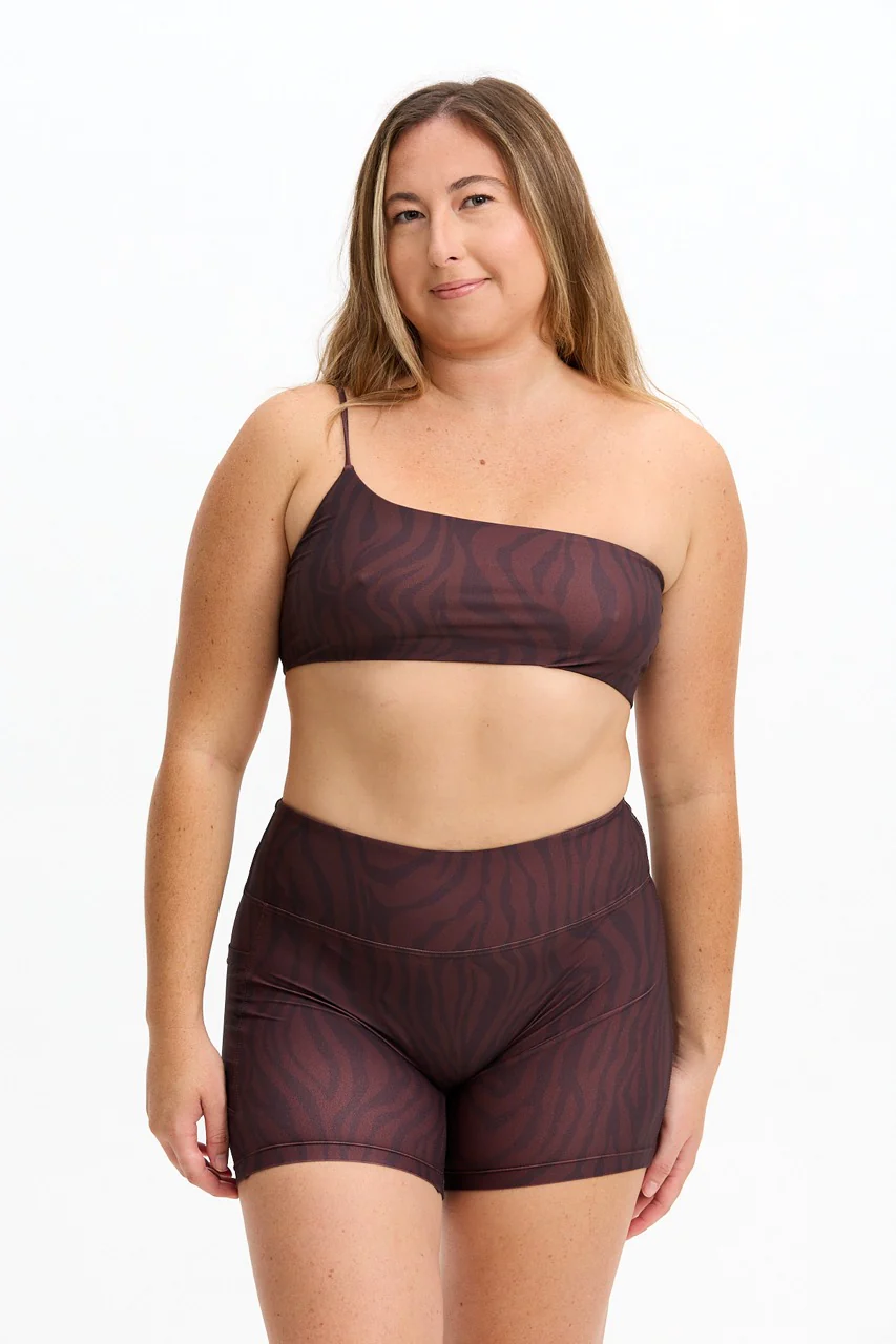 One Shoulder Sports Bra - Chocolate Zebra - Image 6
