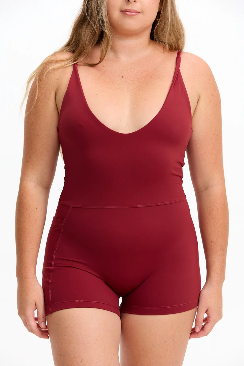 V-Neck Active Romper - Cherry - Image 13